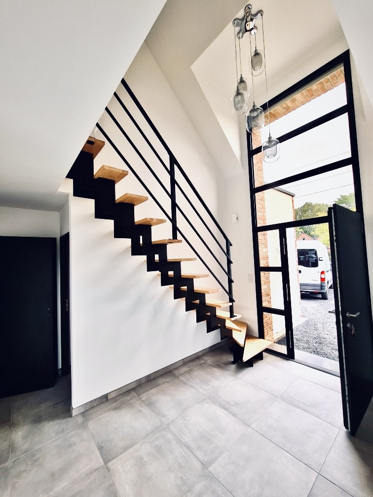 Escalier métal et bois design Mondrian 300 avec Rampe 3 sous-lisses