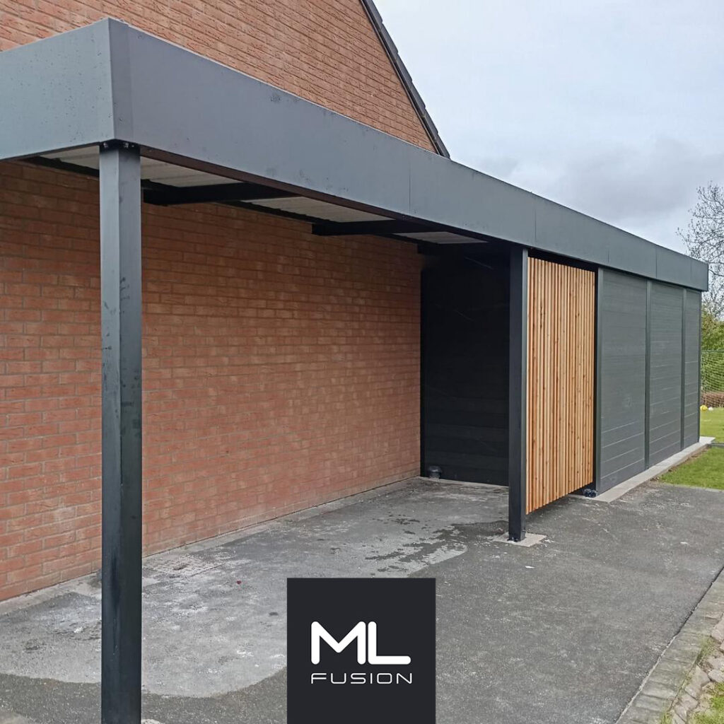 carport avec meleze et abris de jardin en aluminium