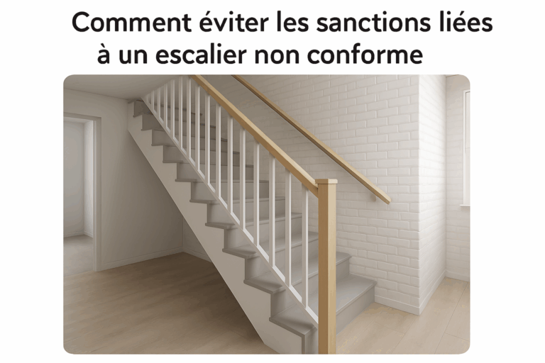 Prompt : Générer une image d'un escalier moderne conforme aux normes de sécurité en intérieur, dans une maison de style Hauts-de-France, avec des aspects de modélisation 3D visible.