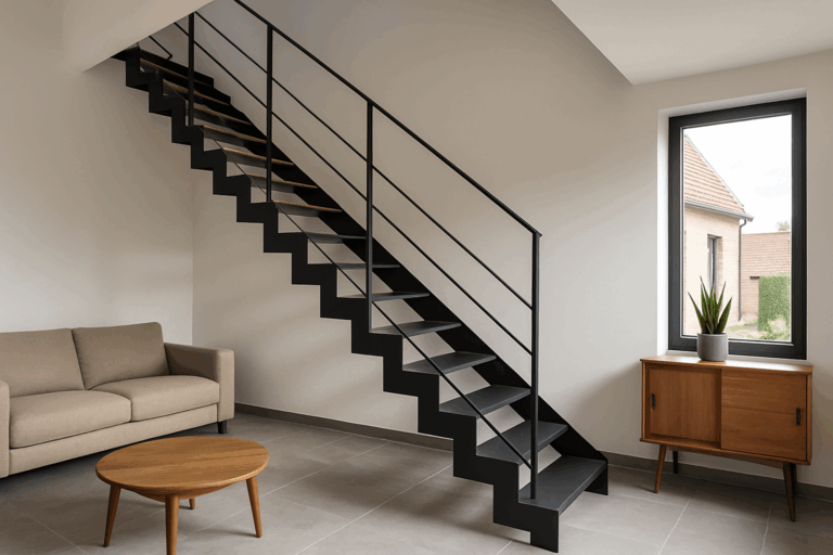 un escalier moderne en métal dans une maison au style contemporain en Hauts-de-France