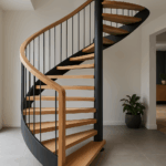 A modern spiral staircase in a stylish home interior, showcasing its elegant design for a Nord-Pas-de-Calais residence.