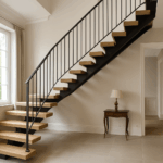 une photo d'un escalier moderne et élégant dans une maison calaisienne, reflétant une installation sur mesure dans un intérieur raffiné