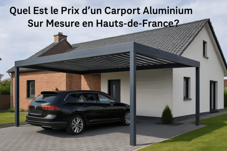Illustration d'un carport en aluminium avec design moderne dans une maison situé en Hauts-de-France.