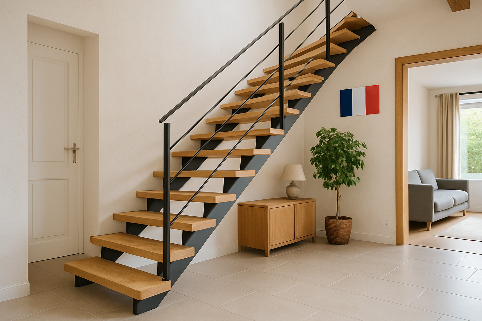 Illustration of a modern staircase in a French home, representing quality and craftsmanship in the Nord-Pas-de-Calais.