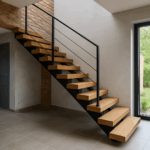 Un escalier sur-mesure moderne dans une maison du Nord-Pas-de-Calais, avec matériaux locaux.