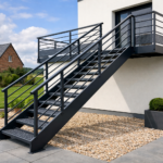 un escalier métallique moderne en extérieur avec finition termolaquée en Hauts-de-France