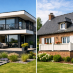 une image d'une maison moderne avec un garde-corps ajouré et une maison traditionnelle avec un garde-corps plein en région Hauts-de-France