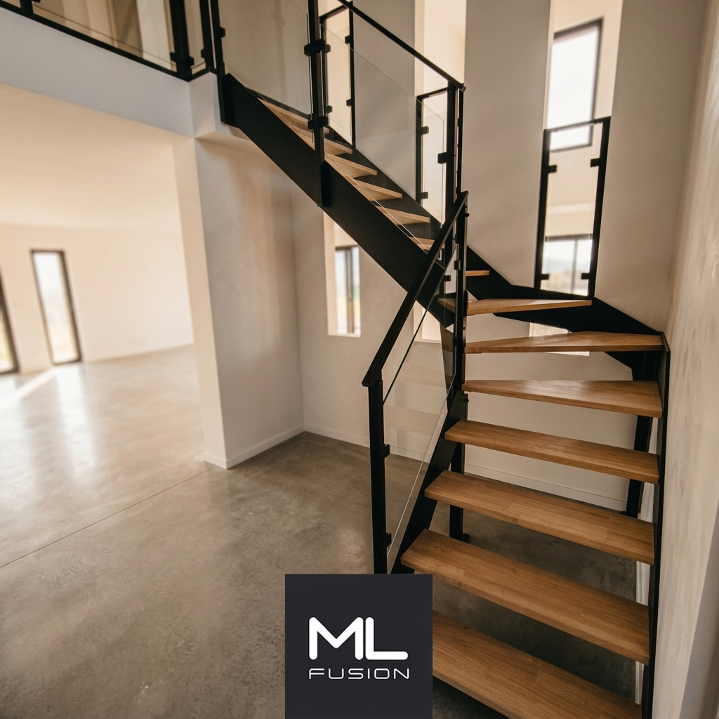 Escalier Rothko quart tournant avec garde-corps verre