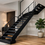 créez une image d'un escalier moderne en métal noir mat dans un intérieur élégant