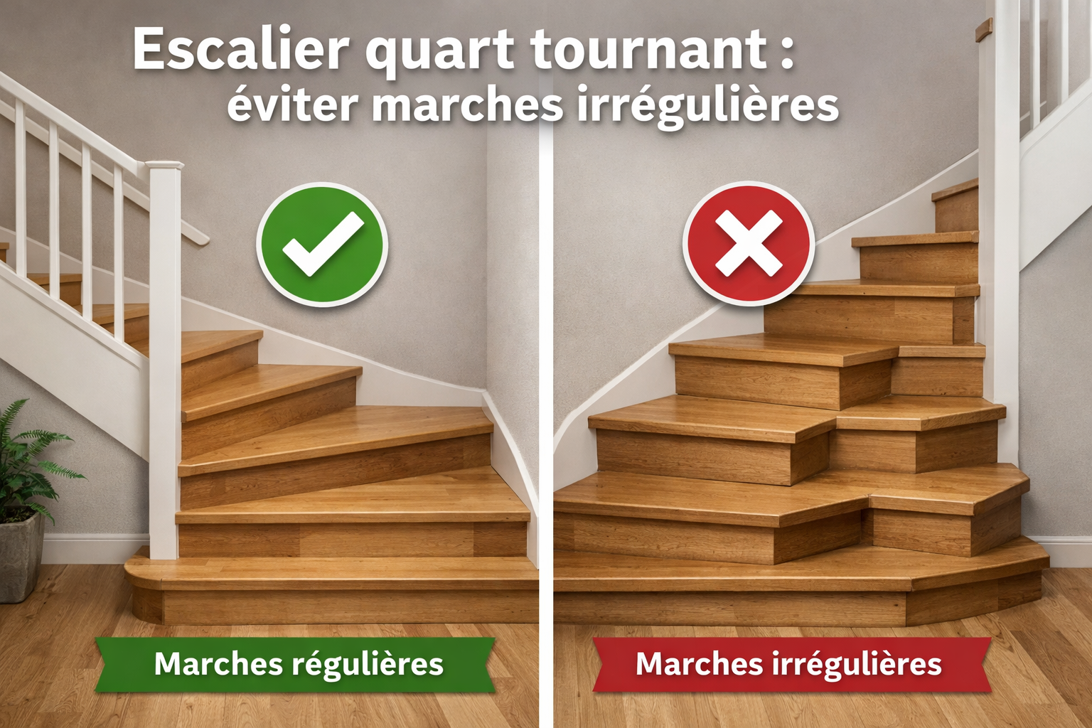Escalier quart tournant : éviter marches irrégulières