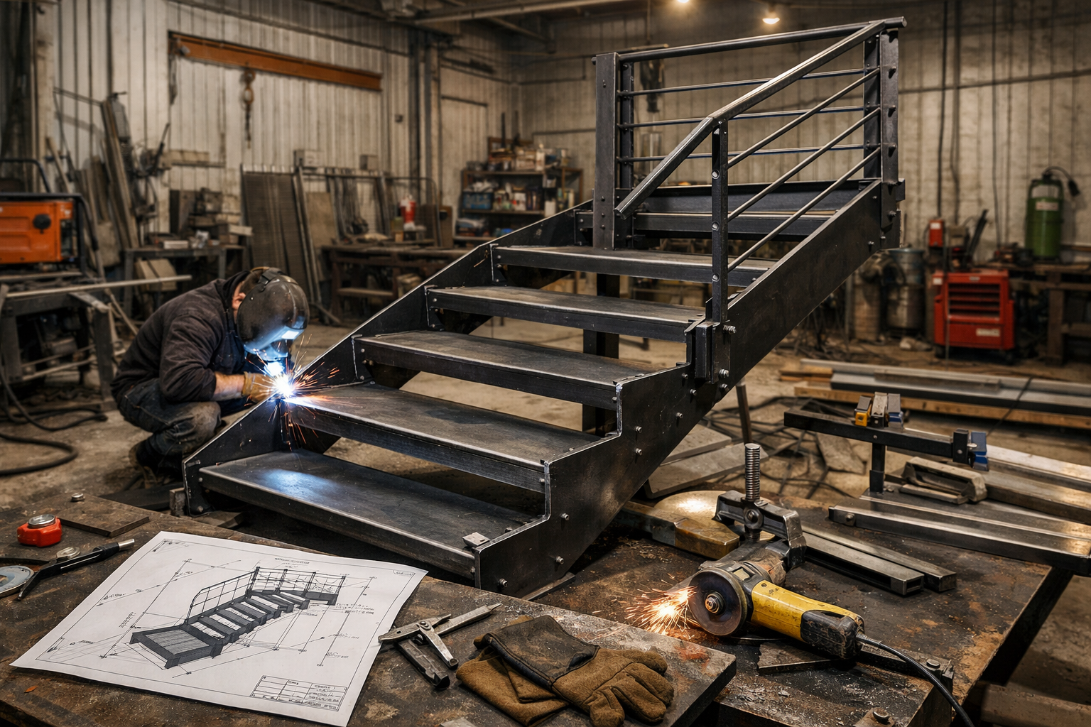 Escalier quart tournant en métal : fabrication détaillée